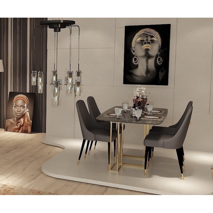 Salle à manger AYA brun, effet marbre et doré Salle à manger AYA brun, effet marbre et doré