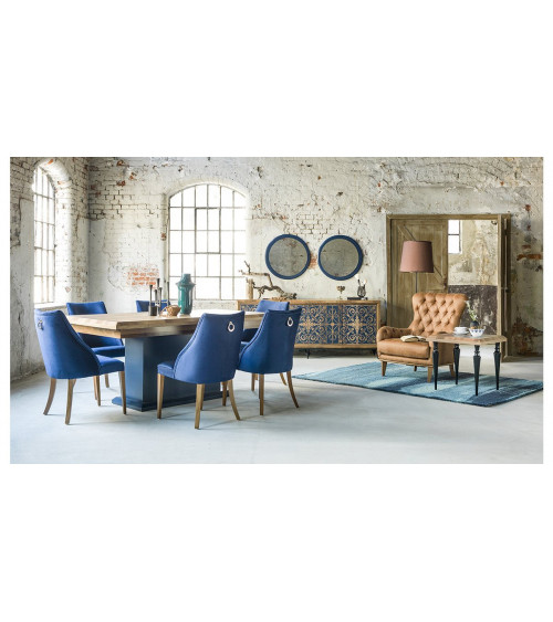 Salle à manger DREAM bois et motifs bleus