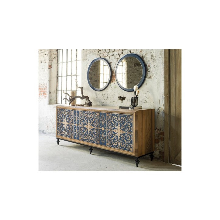 Salle à manger DREAM bois et motifs bleus