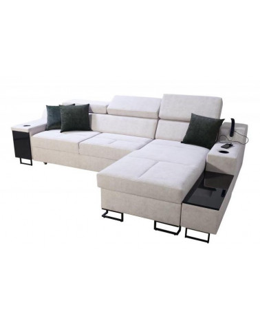 Canapé d'angle convertible ALICANTE MINI 274 x 173 cm avec chargeur et lampe