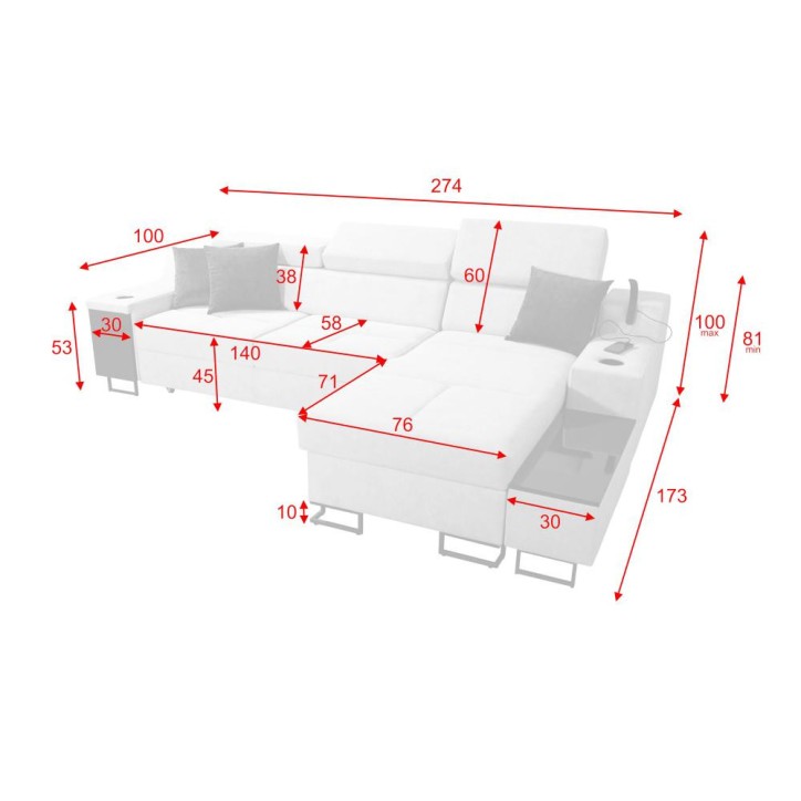 Divano angolare trasformabile ALICANTE MINI 274 x 173 cm in vari colori