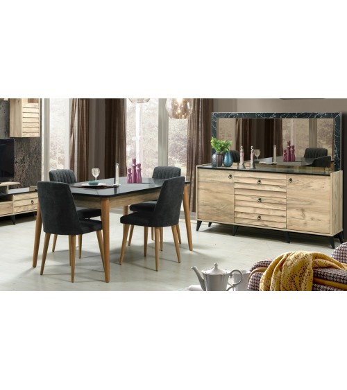 Salle à manger LIR bois et effet marbre noir