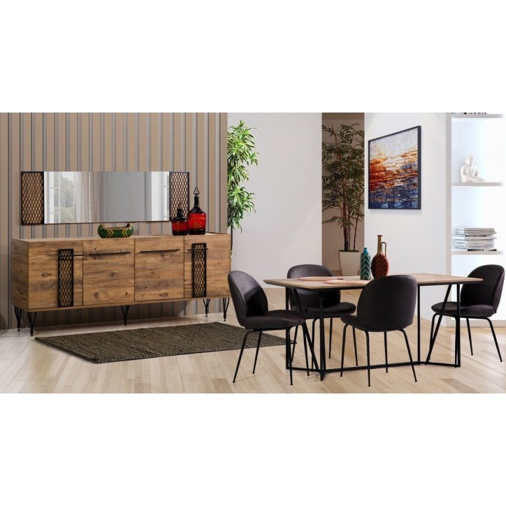 Salle à manger VITALI bois et métal noir