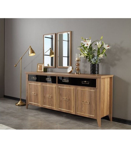 Salle à manger PERA bois, noir et doré