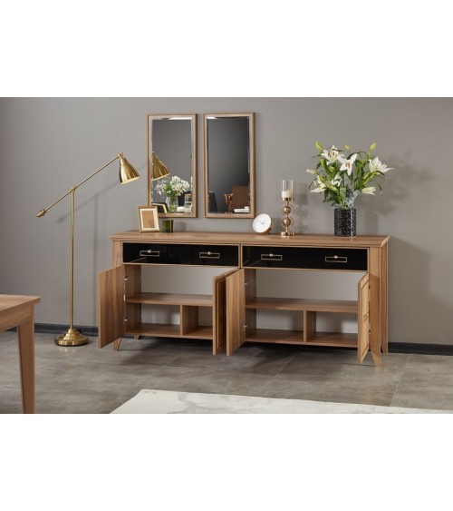 Salle à manger PERA bois, noir et doré