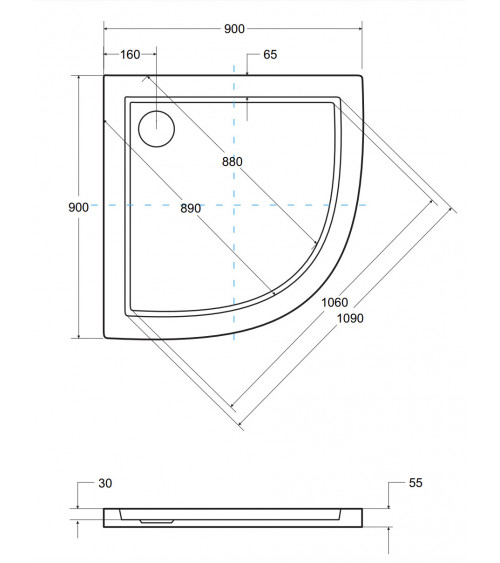 Piatto doccia Barone 90x90x5.5 bianco rotondo acrilico di 1/4 cm