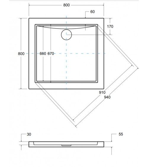 Plato de ducha extraplano AQUARIUS SLIMLINE cuadrado 80x80 cm et 90x90 cm efecto piedra negro