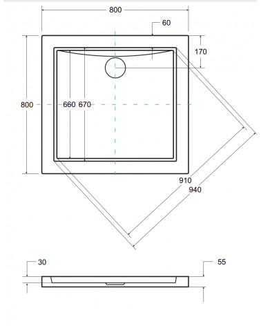 Base de duche quadrada extraplana AQUARIUS SLIMLINE 80x80 cm e 90x90 cm efeito pedra preta