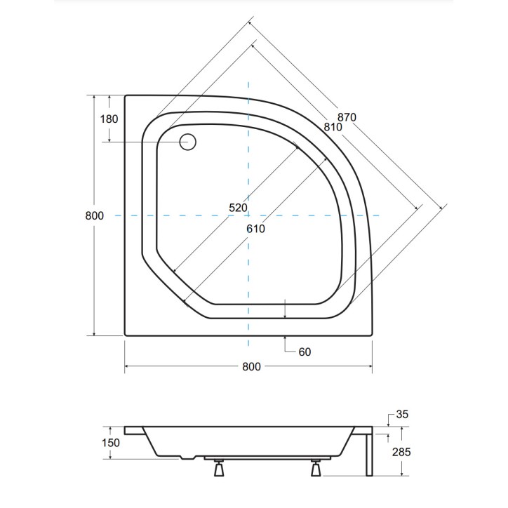 Receveur de douche DIPER II semi-circulaire 80x80 cm et 90x90 cm blanc Receveur de douche DIPER II semi-circulaire 80x80 cm et 90x90 cm blanc