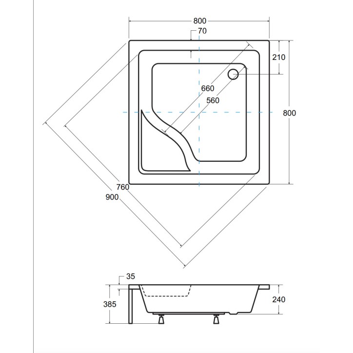Piatto doccia quadrato IGOR 80x80 cm e 90x90 cm bianco