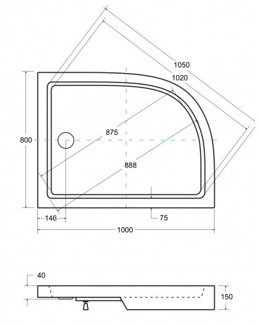 Piatto doccia asimmetrico destro SATURN 100x80 cm e 120x90 cm bianco