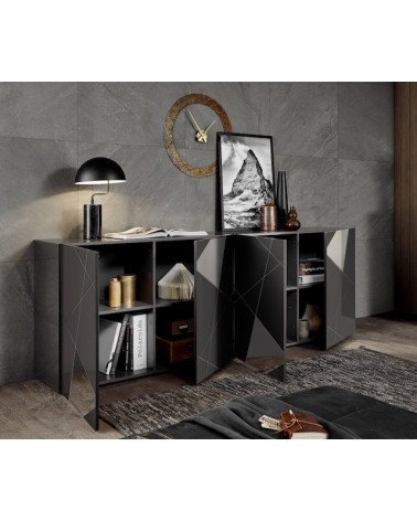 VITTORIA antracietgrijs gelakt dressoir 241 cm