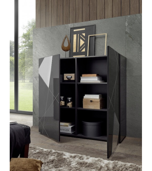 VITTORIA antracietgrijs gelakt highboard 121x111x42 cm