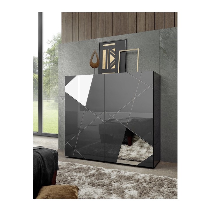 Buffet haut VITTORIA gris anthracite laqué 121x111x42 cm