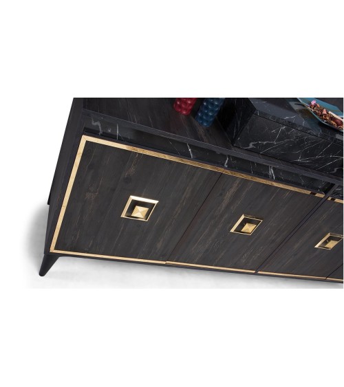 Salle à manger NOIRE noyer foncé, effet marbre et doré