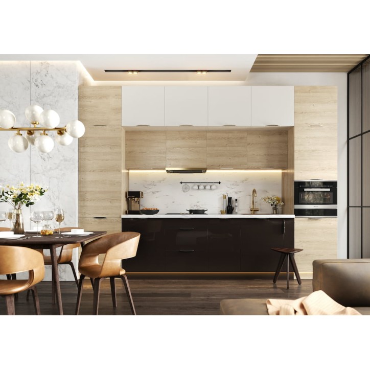 Conjunto muebles de cocina POLA PREMIUM LINE blanco-madera-negro 360 cm