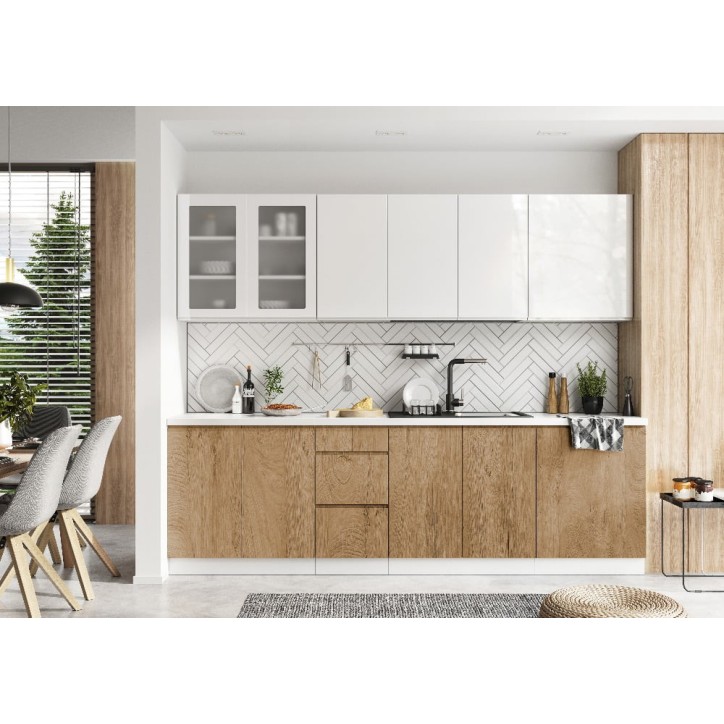 Conjunto de cozinha LIVIA TREND LINE em madeira branca 210 cm