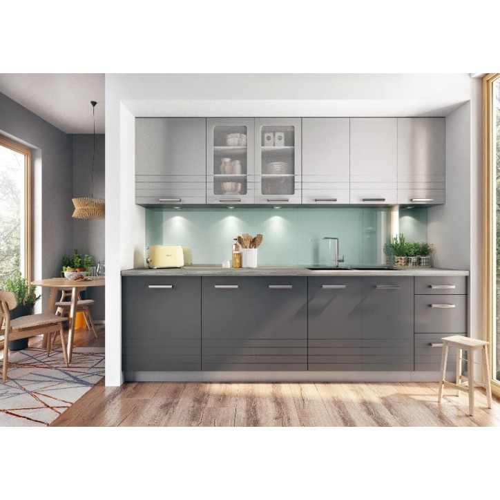Conjunto de cozinha PAULA CLASSIC LINE cinzento mate 210 cm