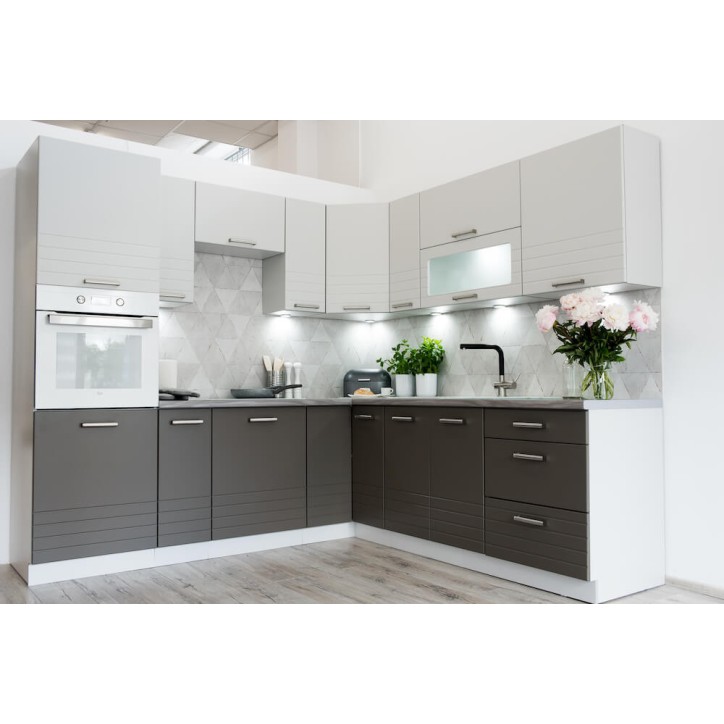 Ensemble Cuisine en L PAULA CLASSIC LINE gris mat 410 cm