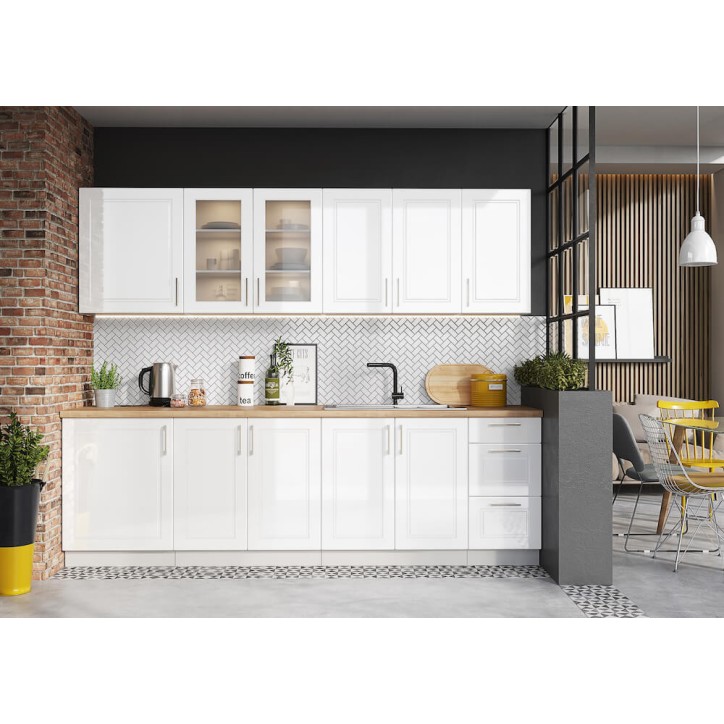 Conjunto muebles de cocina NATALIA CLASSIC LINE blanco brillante 210 cm