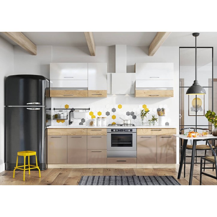 MOCCA CLASSIC LINE keukenset beige/wit-taiga-ee 260 cm