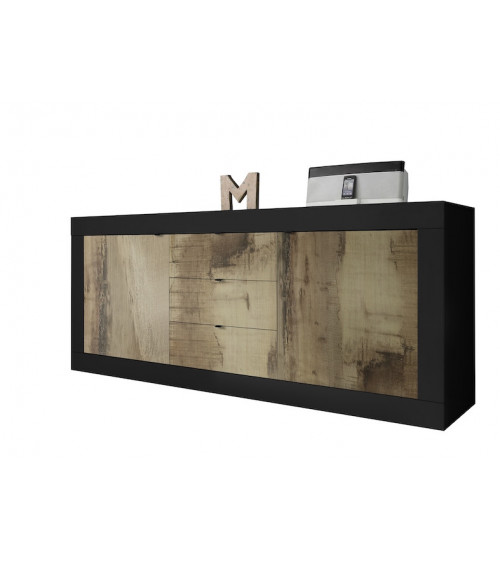 Credenza BASIC 2 ante 3 cassetti nero opaco/pero 210 cm