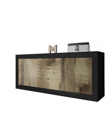 Aparador BASIC 2 puertas 3 cajones negro mate/pero 210 cm