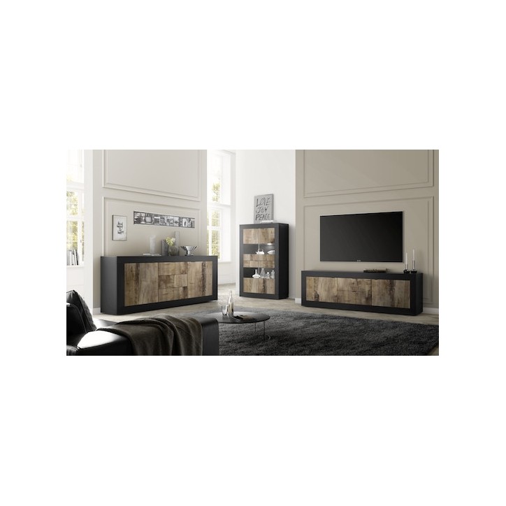 Aparador BASIC 2 puertas 3 cajones negro mate/pero 210 cm