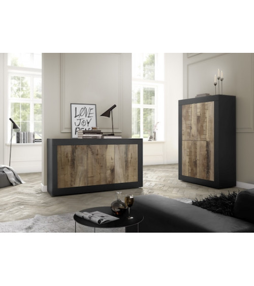 Aparador BASIC 3 puertas negro mate/pero 160 cm