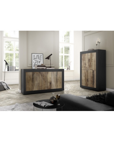 BASIC Credenza a 3 ante nero opaco/pero 160 cm