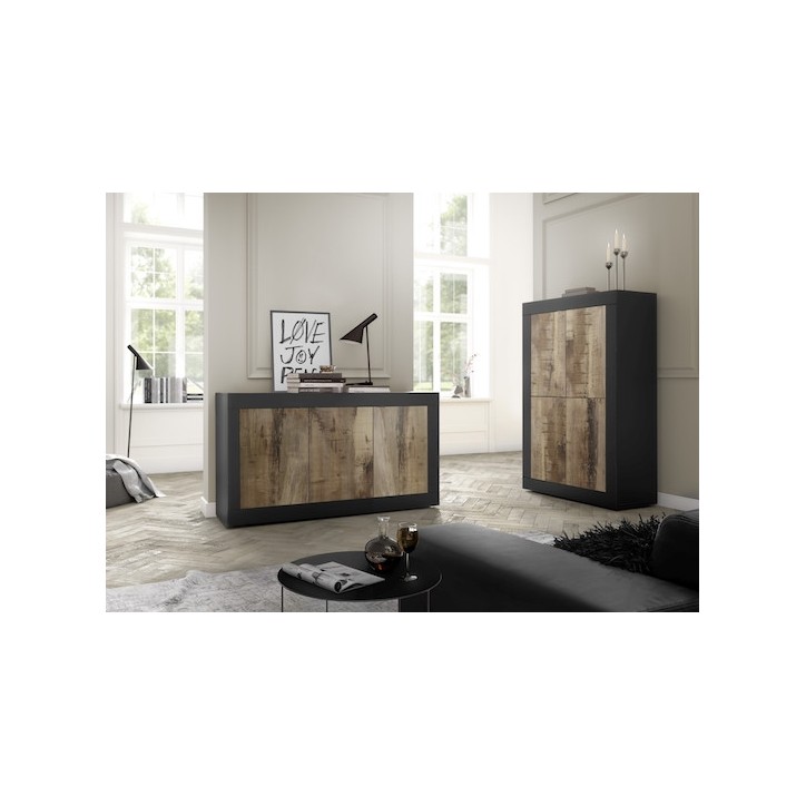 BASIC Credenza a 3 ante nero opaco/pero 160 cm