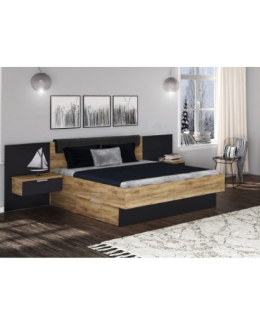 LETTO LUNA con comodini sospesi 180x200 cm Lavaggio opaco e rovere chiaro