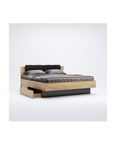 LIT LUNA avec tiroirs de rangement 160x200 cm Lave mat et chêne clair
