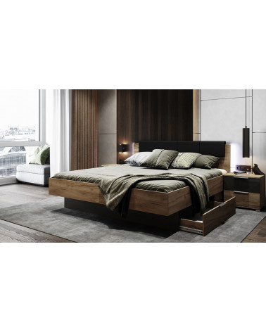 LUNA BED com gavetas para arrumação e mesas-de-cabeceira 180x200 cm Lavagem mate e carvalho claro