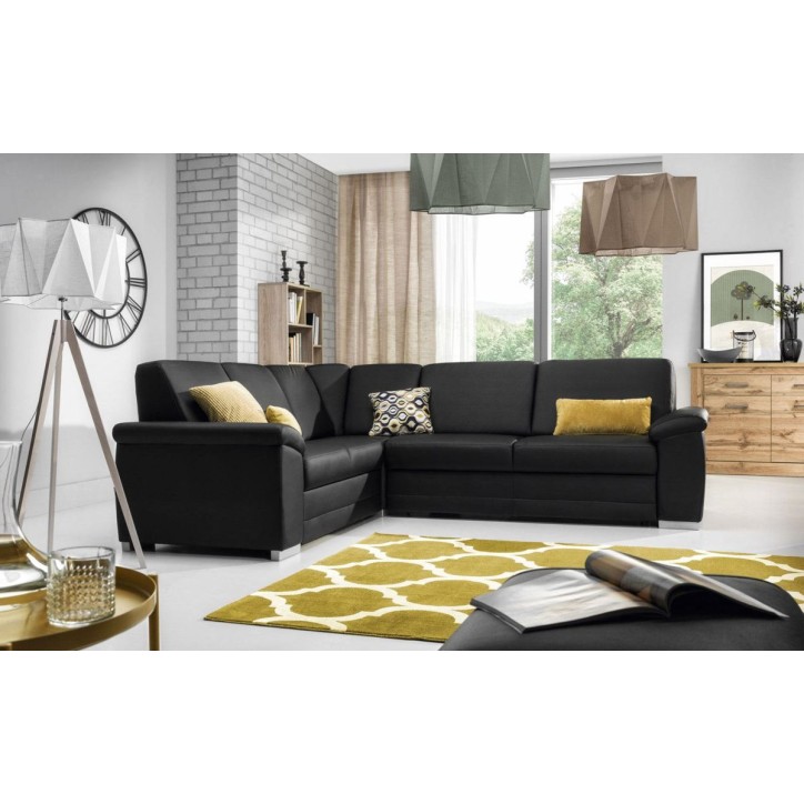 Sofá rinconera convertible BARELLO negro 262 x 212 cm