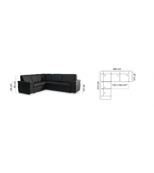 Sofá rinconera convertible BARELLO negro 262 x 212 cm