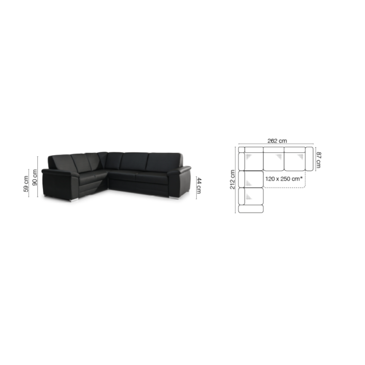 Sofá-cama de canto BARELLO preto 262 x 212 cm