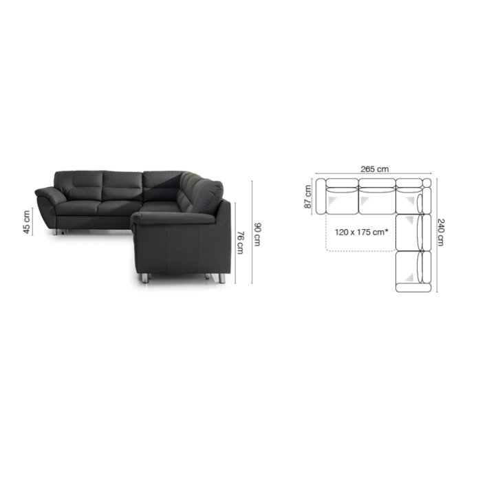 Hoekbank AMIGO zwart 265 x 240 cm