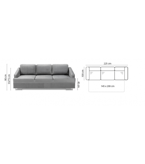 Divano letto BUCCO 3DL grigio 225 cm