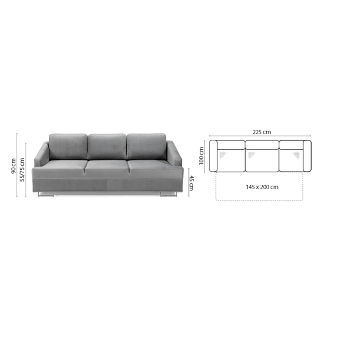 Canapé convertible BUCCO 3DL gris 225 cm
