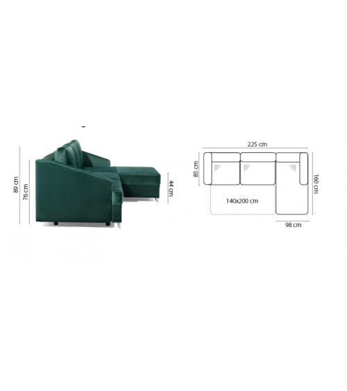 Groen BUCCO hoekslaapbank 225 x 160 cm