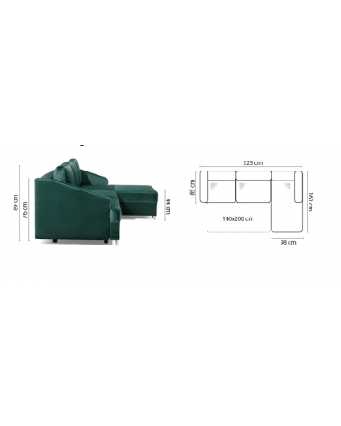 Divano letto angolare BUCCO verde 225 x 160 cm