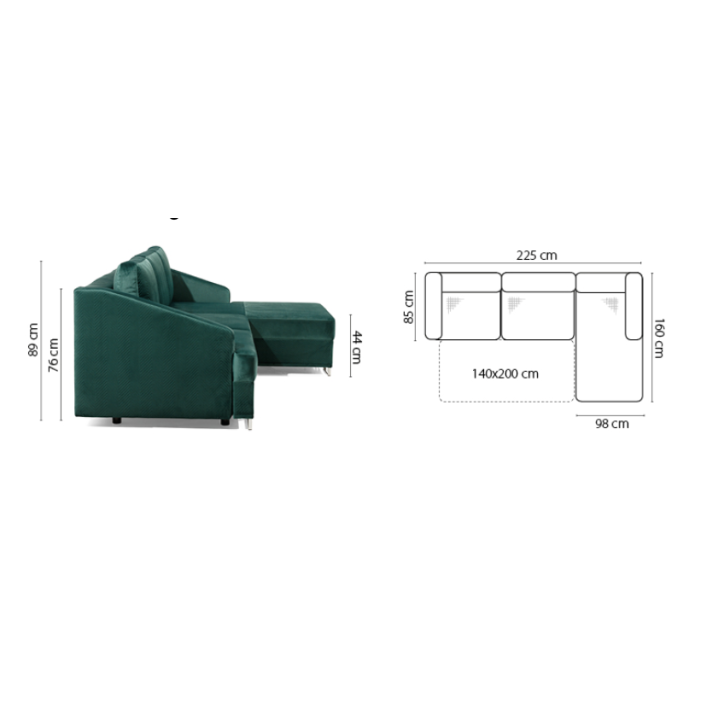 Canapé d'angle convertible BUCCO vert 225 x 160 cm