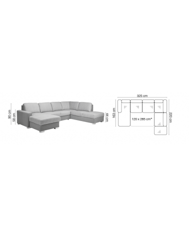 Canapé d'angle convertible CHANTAL gris 325 x 220 cm