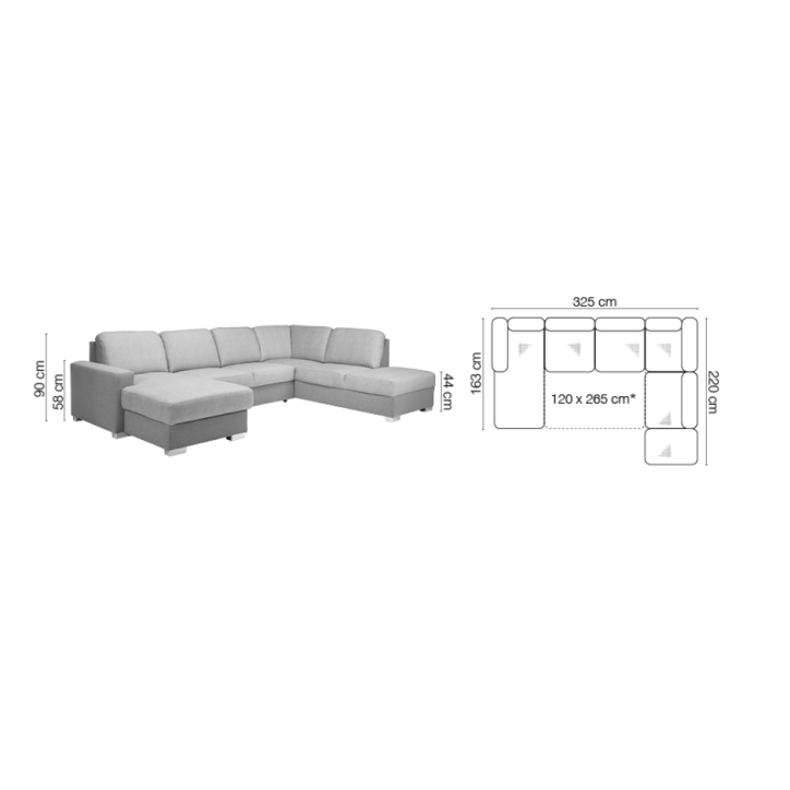Canapé d'angle convertible CHANTAL gris 325 x 220 cm