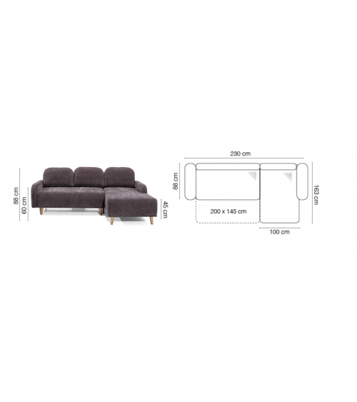 Canapé d'angle convertible DOMI L 230 x 163 cm