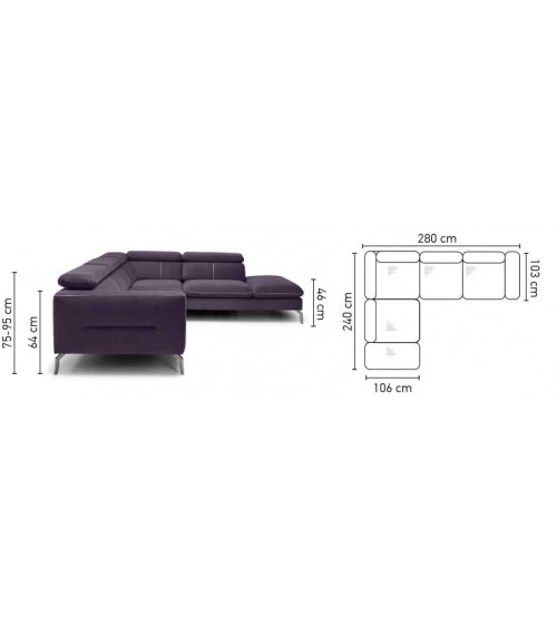 Sofá de canto AREZZA roxo 240 x 280 cm