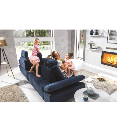 Canapé d'angle convertible CREMONA bleu 306 x 190 cm