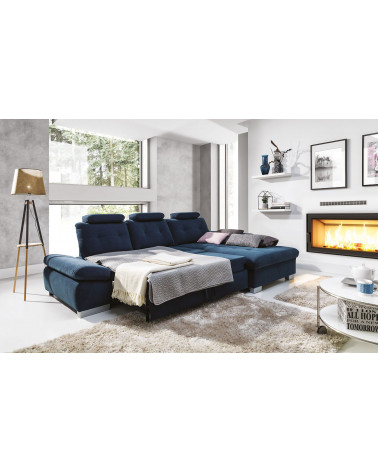 Canapé d'angle convertible CREMONA bleu 306 x 190 cm