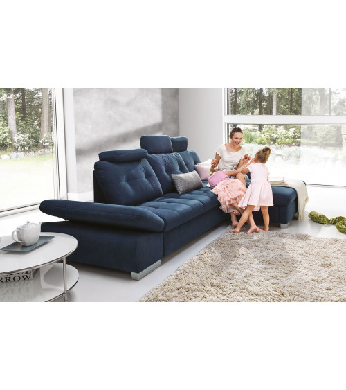 Canapé d'angle convertible CREMONA bleu 306 x 190 cm